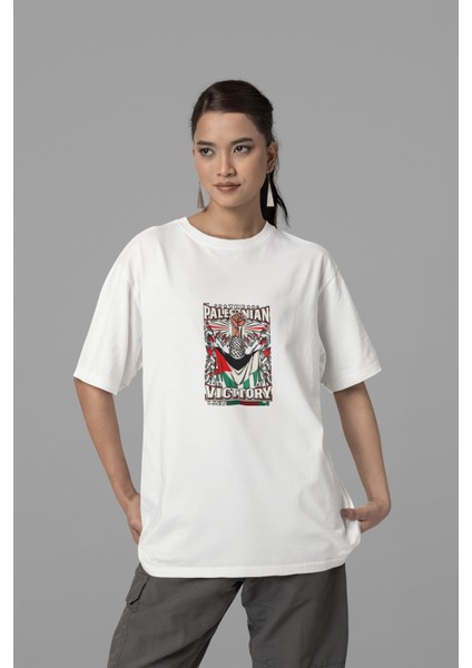 The Palestinian Victory Baskılı Yüksek Kalite Kompakt Oversize T-Shirt