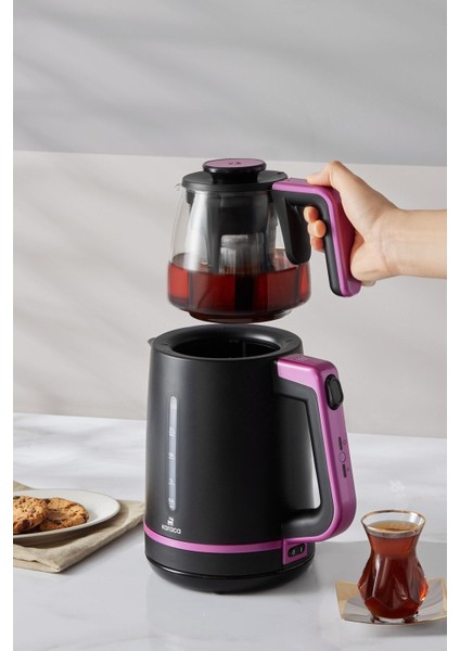 1-2 L Maxi Tea Xl 2in1 Cam Demlikli Çay Makinesi ve Kettle Raspberry C Cam Elektrikli Çaydanlık Pla