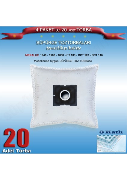 Menalux 1840 - 1900 - 4000 - Ct 183 - Dct 120 - Dct 146 Modellerine Uygun Süpürge Toz Torbası 200120