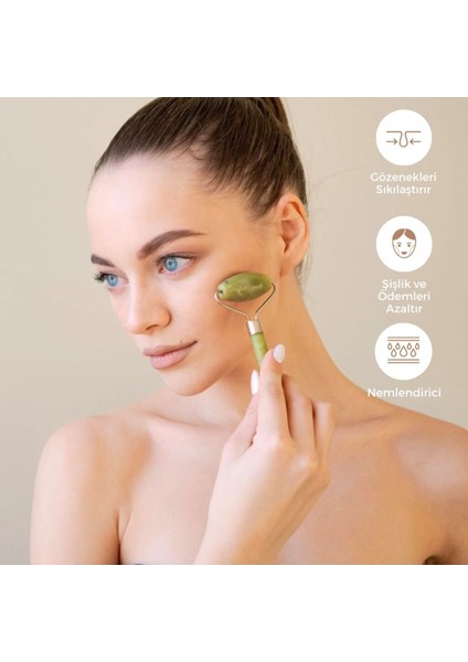 Tekno Trust Yeşil Doğal Yeşim Taşı Yüz Masaj Aleti Ve Kalp Gua Sha Yüz Bakım Taşı Yüz Yogası Jade Roller E