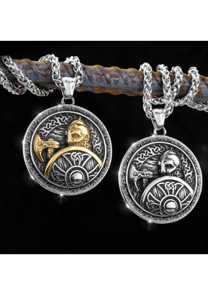 Paslanmaz Çelik Gümüş Renk Iskandinav Mitolojisi Tanrı Odin Kolye / Savaşçı Viking Kolye modelleri