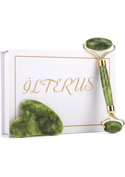 Beyaz Yeşim Face Ve Yeşim Kalp Gua Sha Masaj Taşı Premium Set Jade Roller Canlandırıcı