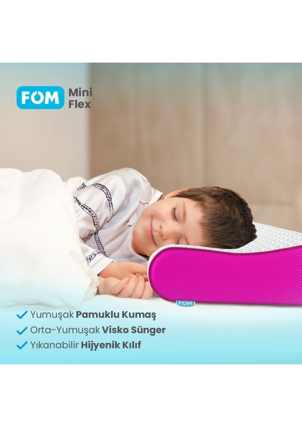 2'li Mini Flex Visco Çocuk Ve Seyahat Uyku Yastık Kampanyası, Ortopedik, 50 X 30 X 11/9, Fuşya