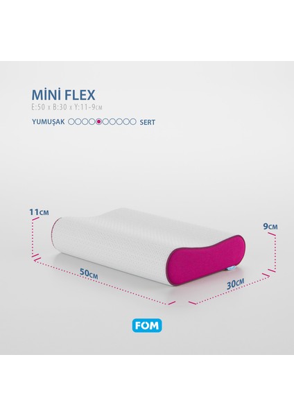 2'li Mini Flex Visco Çocuk Ve Seyahat Uyku Yastık Kampanyası, Ortopedik, 50 X 30 X 11/9, Fuşya