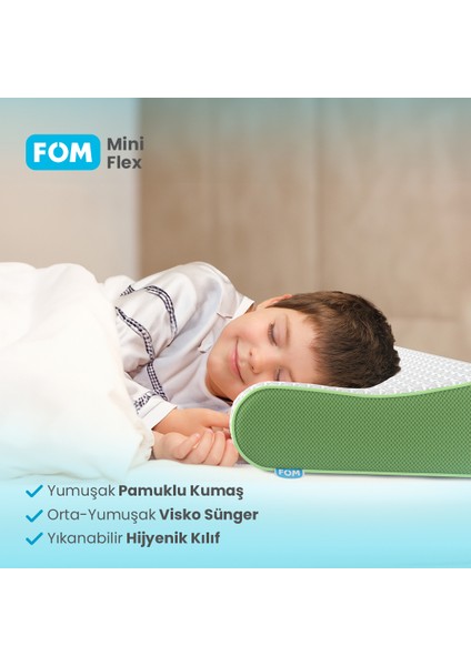 2'li Mini Flex Visco Çocuk Ve Seyahat Uyku Yastık Kampanyası, Ortopedik, 50 X 30 X 11/9, Yeşil