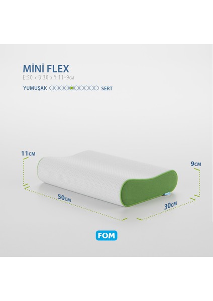 2'li Mini Flex Visco Çocuk Ve Seyahat Uyku Yastık Kampanyası, Ortopedik, 50 X 30 X 11/9, Yeşil