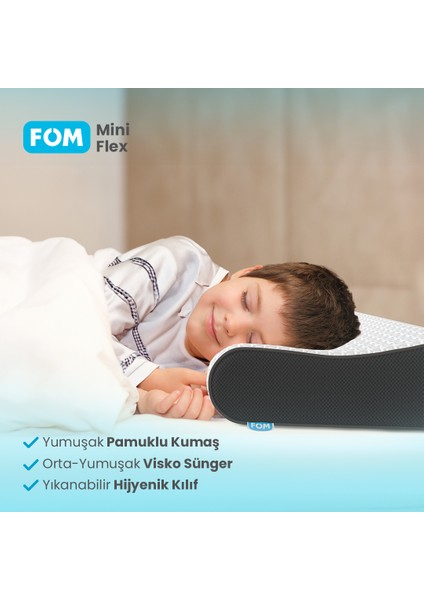 2'li Mini Flex Visco Çocuk Ve Seyahat Uyku Yastık Kampanyası, Ortopedik, 50 X 30 X 11/9, Siyah