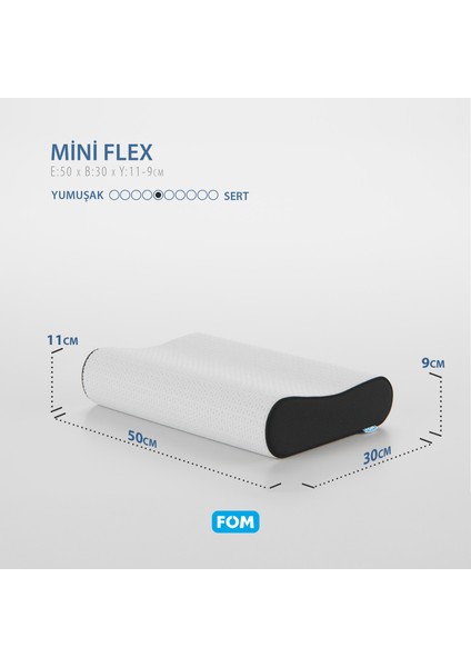 2'li Mini Flex Visco Çocuk Ve Seyahat Uyku Yastık Kampanyası, Ortopedik, 50 X 30 X 11/9, Siyah