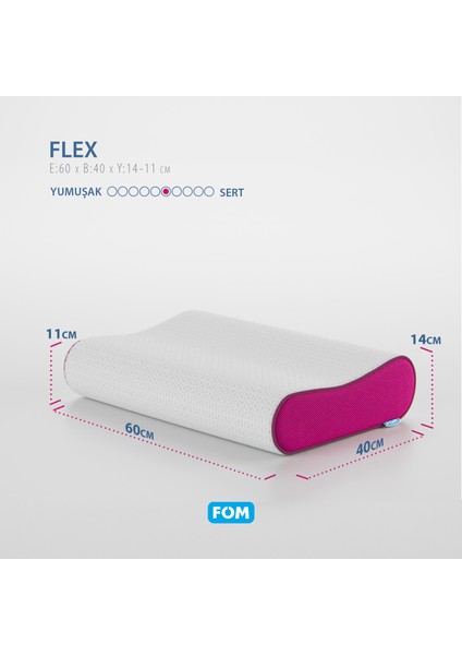 FOM 2'li Flex Tam Ortopedik Visco Konforlu Uyku Yastık Kampanyası, Ortopedik, 60 X 40 X 14/11, Fuşya