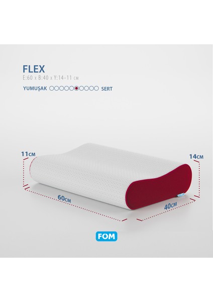 2'li Flex Tam Ortopedik Visco Konforlu Uyku Yastık Kampanyası, Ortopedik, 60 X 40 X 14/11, Kırmızı