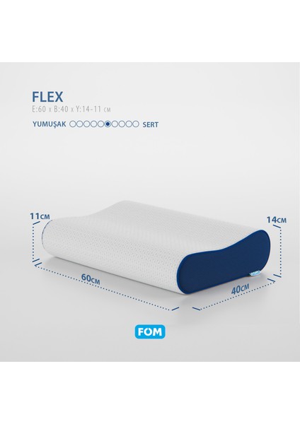 2'li Flex Tam Ortopedik Visco Konforlu Uyku Yastık Kampanyası, Ortopedik, 60 X 40 X 14/11, Lacivert