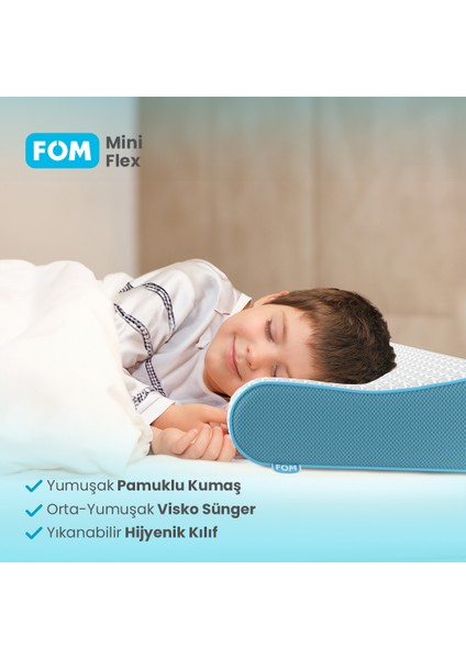 2'li Mini Flex Visco Çocuk Ve Seyahat Uyku Yastık Kampanyası, Ortopedik, 50 X 30 X 11/9, Açık Mavi