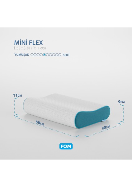 2'li Mini Flex Visco Çocuk Ve Seyahat Uyku Yastık Kampanyası, Ortopedik, 50 X 30 X 11/9, Açık Mavi