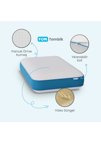 2'li Tombik Full Ortopedik Masaj Etkili Visco Yastık Kampanyası, Ortopedik, 60 X 40 X 13, Açık Mavi