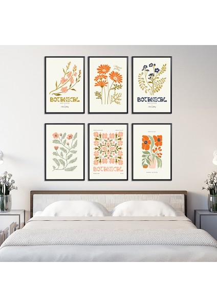 Botanical Floral Lamine Çerçeveli 6'lı Tablo Seti