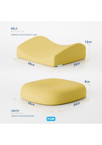 Smith Ve Bels Visco Anatomik Oturma Simidi Ve Bel Destek Yastık Ofis Seti, Ortopedik, Sarı