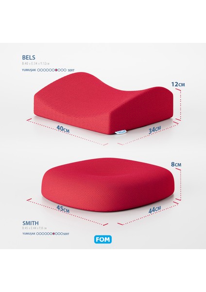 Smith Ve Bels Visco Anatomik Oturma Simidi Ve Bel Destek Yastık Ofis Seti, Ortopedik, Kırmızı