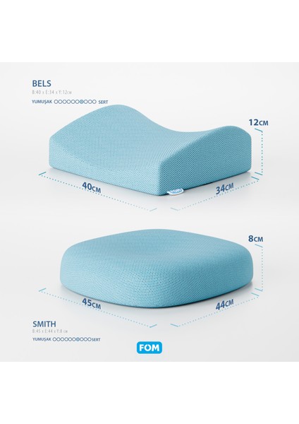Smith Ve Bels Visco Anatomik Oturma Simidi Ve Bel Destek Yastık Ofis Seti, Ortopedik, Açık Mavi