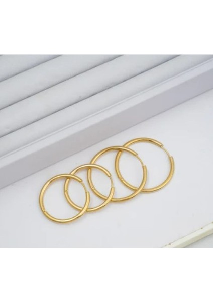 Kararmaz Paslanmaz Altın Kaplama Gold Renk 3 Boy 6'lı Çelik Halka Küpe modelleri