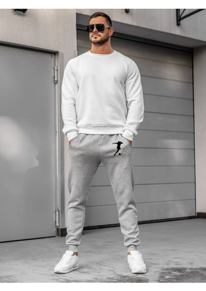 Erkek Yazlık Gri Eşofman Altı Pamuklu Baskılı Dar Paça Jogger fırsatları