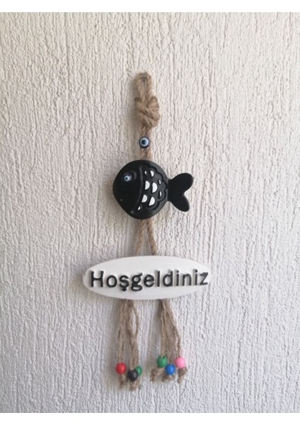 Siyah Balık Dekoratif Hoşgeldiniz Kapı Duvar Süsü