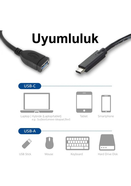 Type-C To USB Otg Kablo, Type-C 3.1 + USB 3.0 Çevirici.