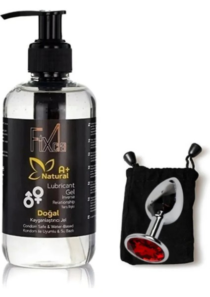 Kayganlaştırıcı Jel A+ 250 ml & Metal Kırmızı Taşlı Anal Plug