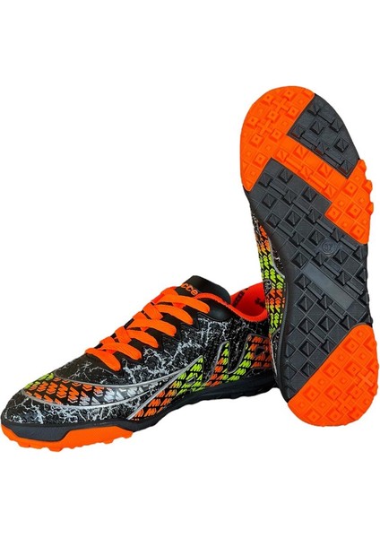 Erkek Rahat Halı Saha Ayakkabısı Siyah Turuncu