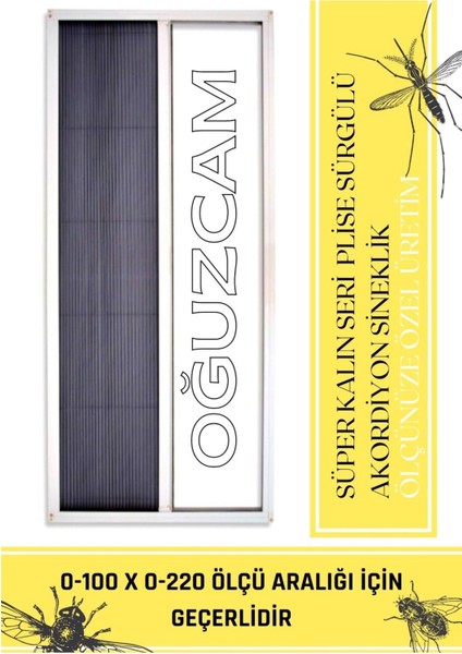 Çelik Plise Pileli Sürgülü Akordiyon Katlanır Kapı Sinekliği 0-100 x 0-220 Cm(Çelik, Ahşap, Pimapen