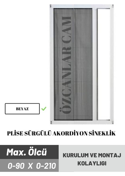 90 x 210 Plise Pileli Sürgülü Sineklik 0-90 x 0-210 Cm(Çelik Kapı, Ahşap Kapı ,pimapen Kapı )Pilise