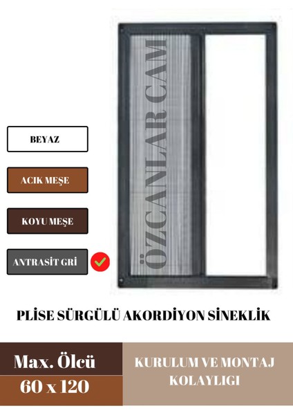 60 x 120 Plise Pileli Sürgülü Sineklik 0-60 x 0-120 Cm(Pencere) Pilise Sineklik Akordiyon fiyatları