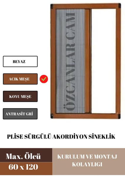 60 x 120 Plise Pileli Sürgülü Sineklik 0-60 x 0-120 Cm(Pencere) Pilise Sineklik Akordiyon modelleri