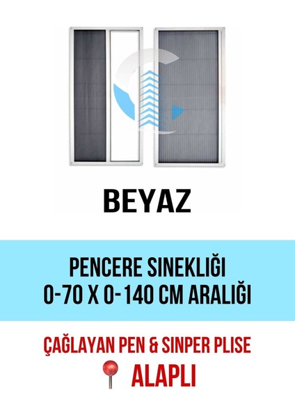 70 x 140 Pileli Plise Sürgülü Akordiyon Katlanır Pencere Sinekliği 0-70 cm En 0-140 cm Boy Pileli (