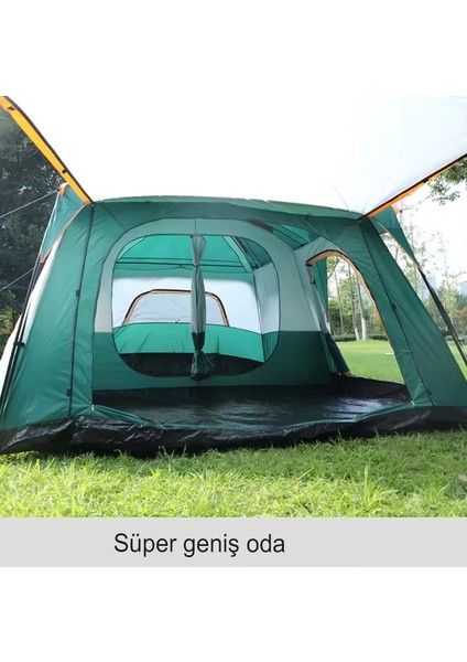 2+1 Odalı 9 Kişilik Kamp Çadırı 320X220X190CM Dayanıklı Piknik Çadır Taşıma Çantalı Su Geçirmez
