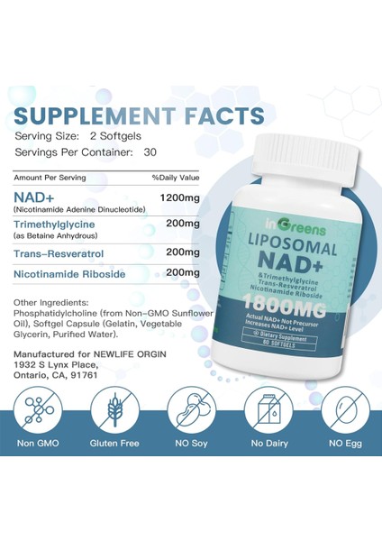 Liposomal Nad + 1800 Mg With Nicotinamide Riboside 200MG Trans Resveratrol 200MG Trimethylglycine 200MG Boost Nad+ Aging Defense dna Repair 60 SOFTGELS USA 3540 fiyatları