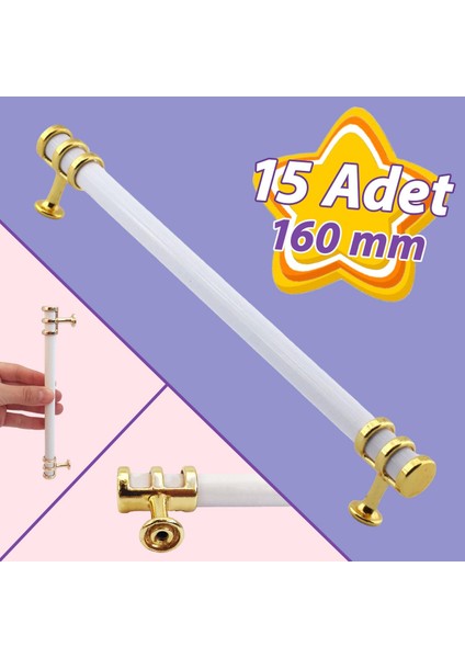 15 Adet Sarmaşık Kulp Beyaz Altın Gold 160 mm Kulp Mobilya Mutfak Dolabı Çekmece Dolap Kapak Kulpu Kulbu Metal Kulpları