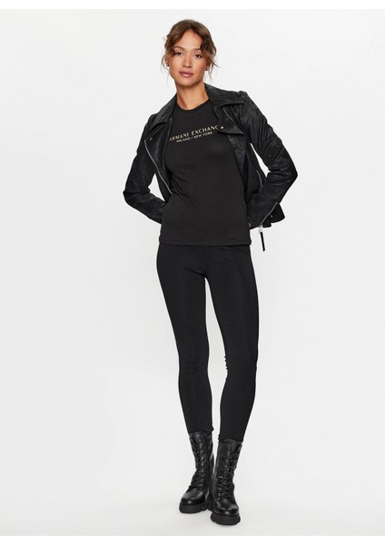 Bisiklet Yaka Baskılı Siyah Kadın T-Shirt 8nytab modelleri