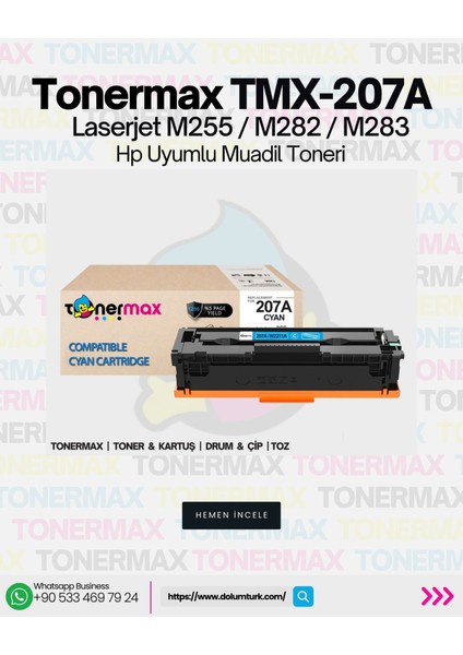 Tonermax® Hp 207A W2211A Muadil Toner Mavi- Çipli/ Laserjet M255 / M282 / M283