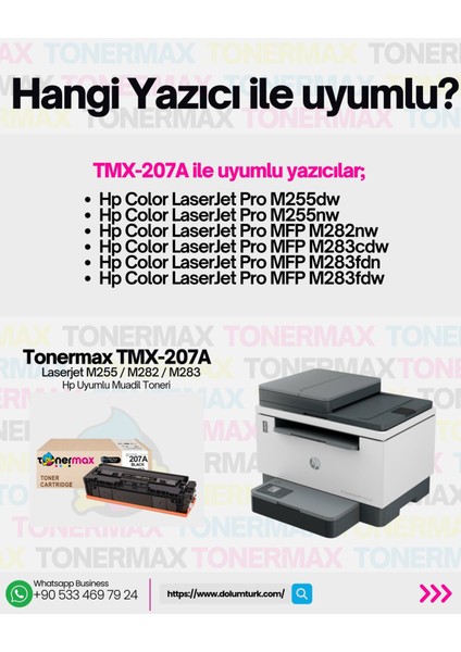 Tonermax® Hp 207A W2211A Muadil Toner Mavi- Çipli/ Laserjet M255 / M282 / M283