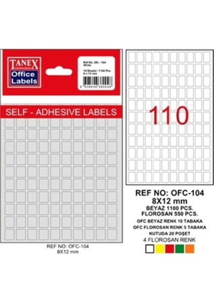 OFC-104 ( 8 mm * 12 mm ) Beyaz Ofis Etiketi- ( 5 Paket )
