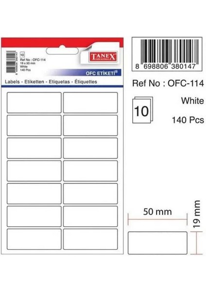 OFC-114 ( 50 mm * 19 mm ) Beyaz Ofis Etiketi- ( 5 Paket )