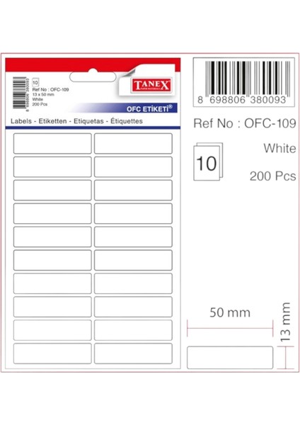 OFC-109 ( 50 mm * 13 mm ) Beyaz Ofis Etiketi- ( 5 Paket )