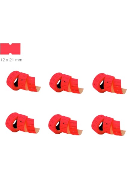 (12 * 21 Mm) Çizgili Flo Kırmızı Fiyat Etiketi (Ruloda 800 Etiket) ( 6 Rulo)
