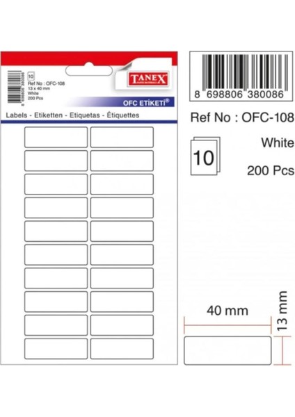 OFC-108 ( 40 Mm* 13 mm ) Beyaz Ofis Etiketi- ( 5 Paket)