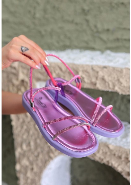 Nadda Lila Cilt Boncuk Işlemeli Sandalet fiyatları