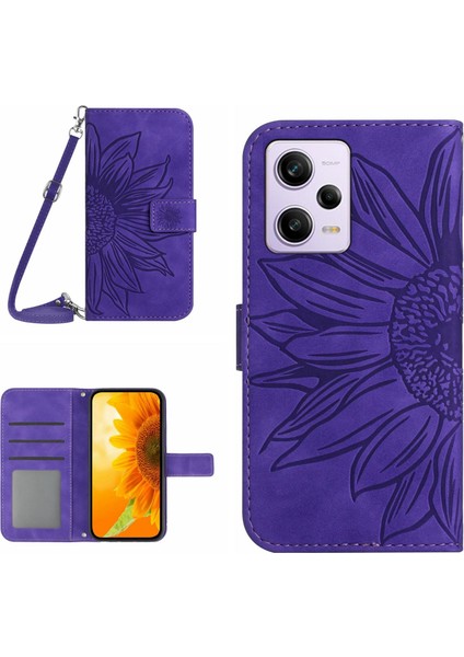 Xiaomi Redmi Note 12 Pro Plus ile Uyumlu Kabartmalı Ayçiçeği Cüzdanlı Uzun Çıkarılabilir Askılı ve Manyetik Kart Tutuculu Telefon Kılıfı (Yurt Dışından)