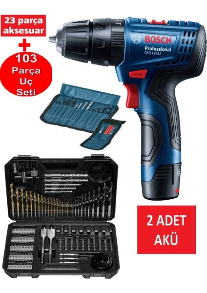 2'li Şarjlı Matkap Darbeli Matkap Çift Akülü Vidalama + Bosch 126 Parça Matkap Ucu Vidalama Ucu Ana