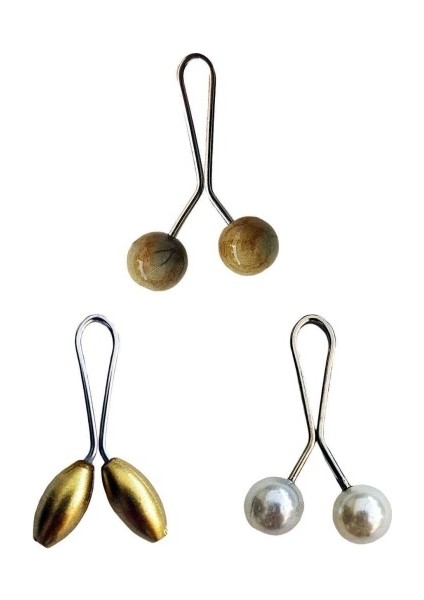 3 Adet Tesettür Eşarp ve Şal Klipsi Sarı Inci Beyaz Hardal