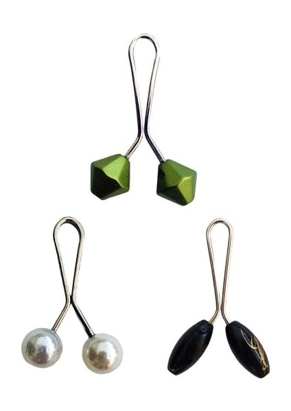 3 Adet Tesettür Eşarp ve Şal Klipsi Inci Beyaz Siyah Yeşil