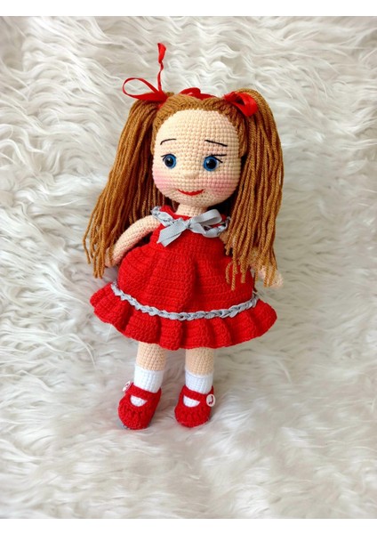 Kırmızı Pamuk Şekerim Bebek Amigurumi Organik Oyuncak